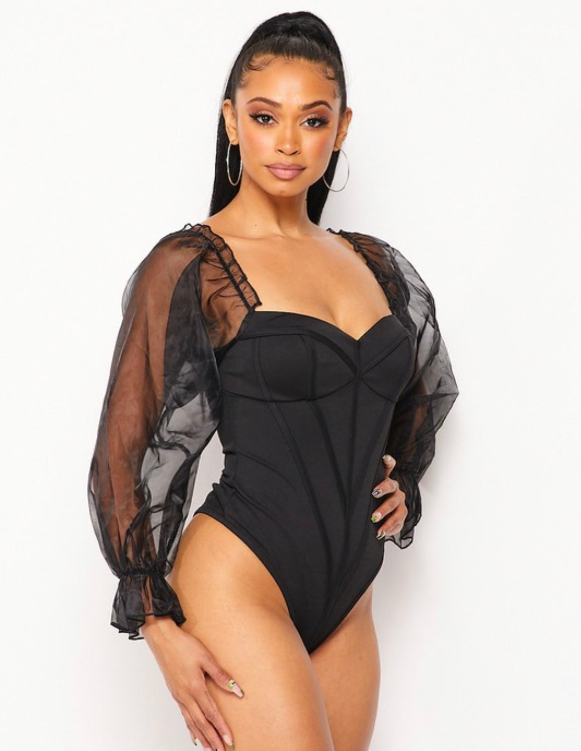 Unique Mesh Sleeve Bodysuit