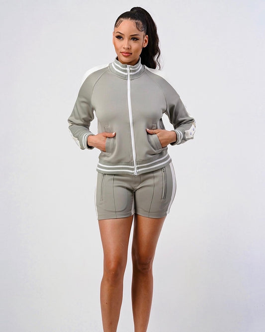 Girl About Town Jogger Short Set-Grey