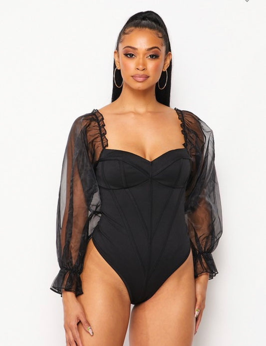 Unique Mesh Sleeve Bodysuit