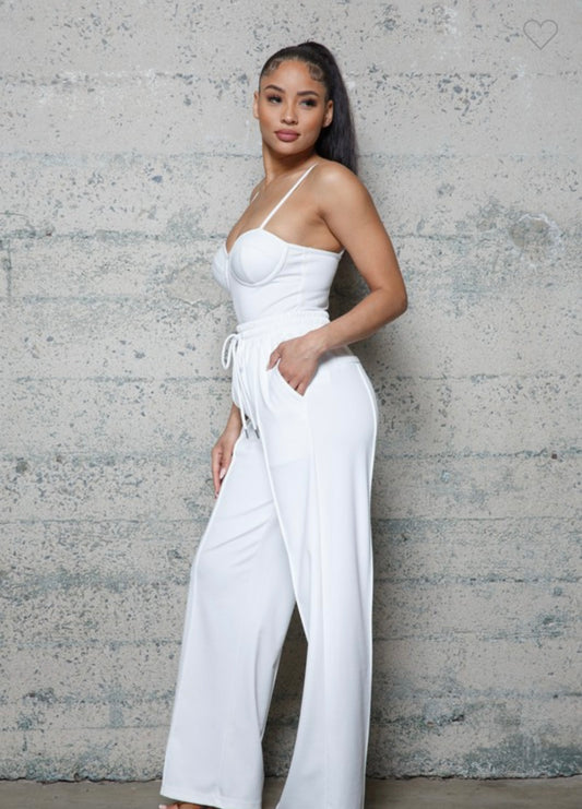 Bustier Wide Leg Pant Suit-White